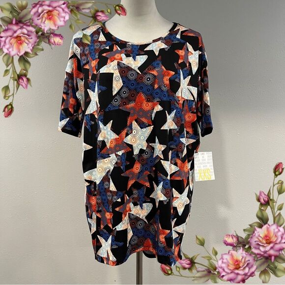LuLaRoe Irma short sleeve fireworks print oversized top size XXS - Picture 1 of 11